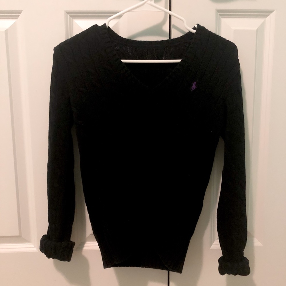 Polo Ralph Lauren Black Cable-Knit V Neck Sweater